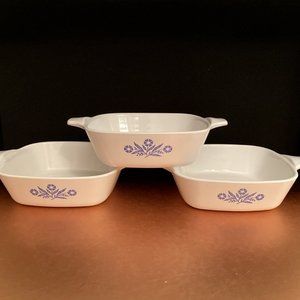 Vintage CORNING WARE Blue Cornflower PETITE PAN P-41. Made in USA. Set of 3